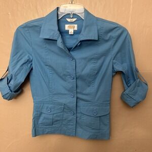 Talbots 2 Petite Robin Eggs‎ Blue Roll Sleeve Blazer